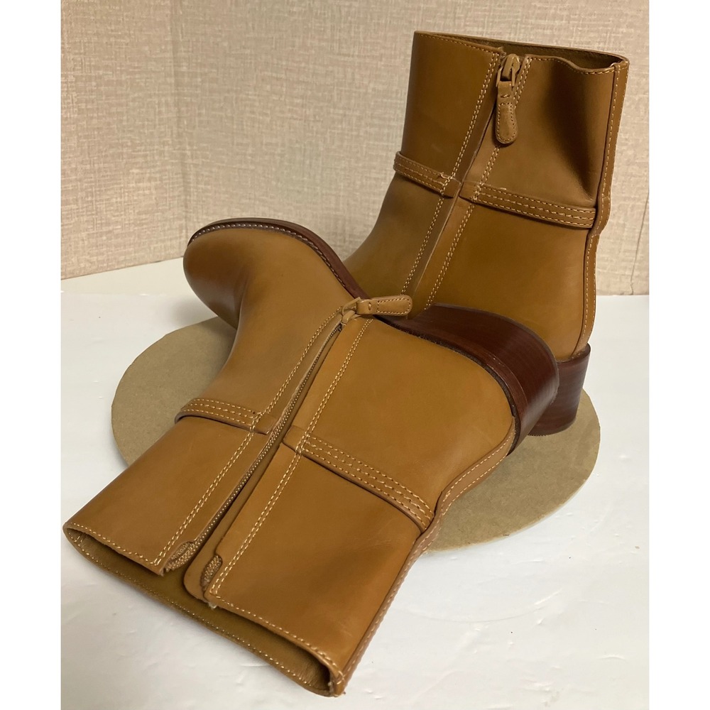 Tory Burch Miller Ankle Boots Women 9M Tan Excellent Leather Gold Logo Block - Picture 3 of 14